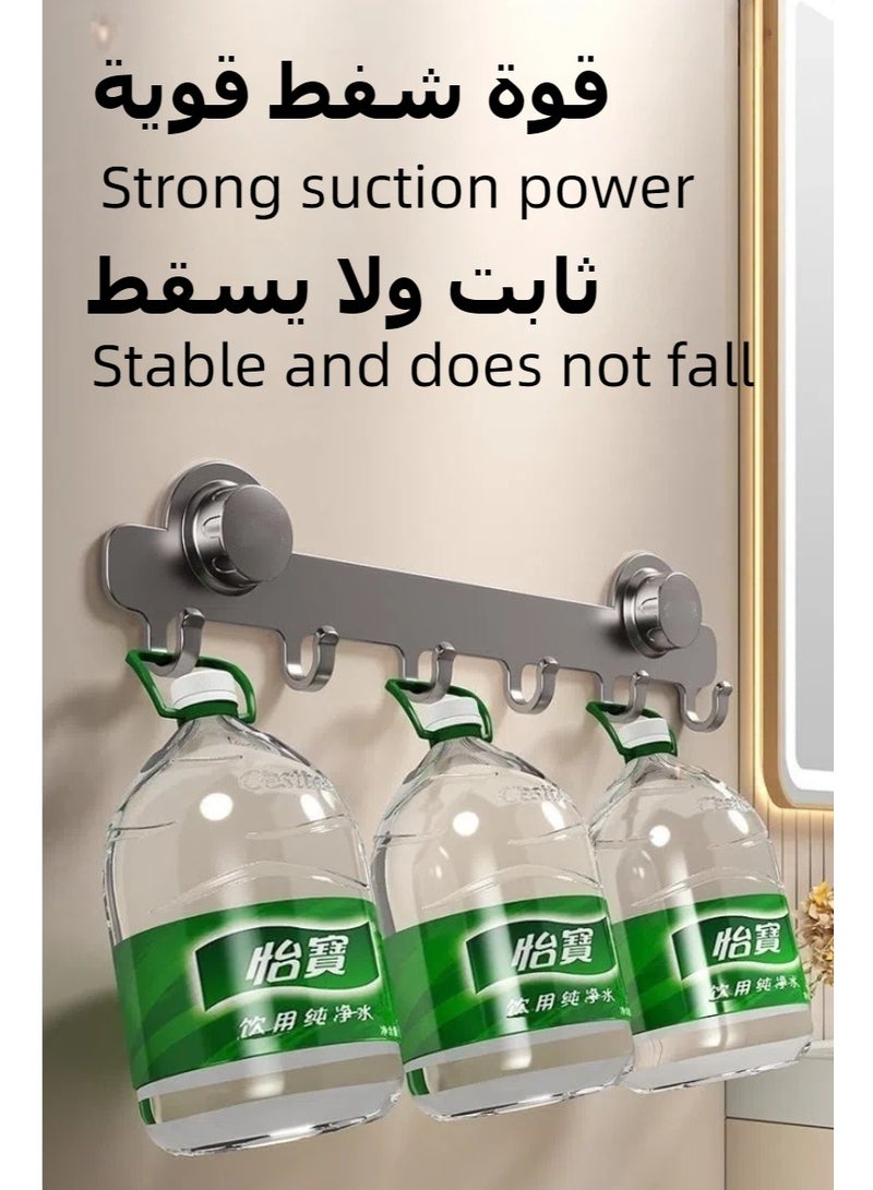 Suction Cup Wall Hanger With 6 Hooks, Wall Mounted Hook Hanger, non perforated bathroom hooks, bedroom storage, Towel Hanger Organizer, Wall Hanger Coat Hook Rail for Coat Hat Towel Purse Robes Mudroom Bathroom - Image 3